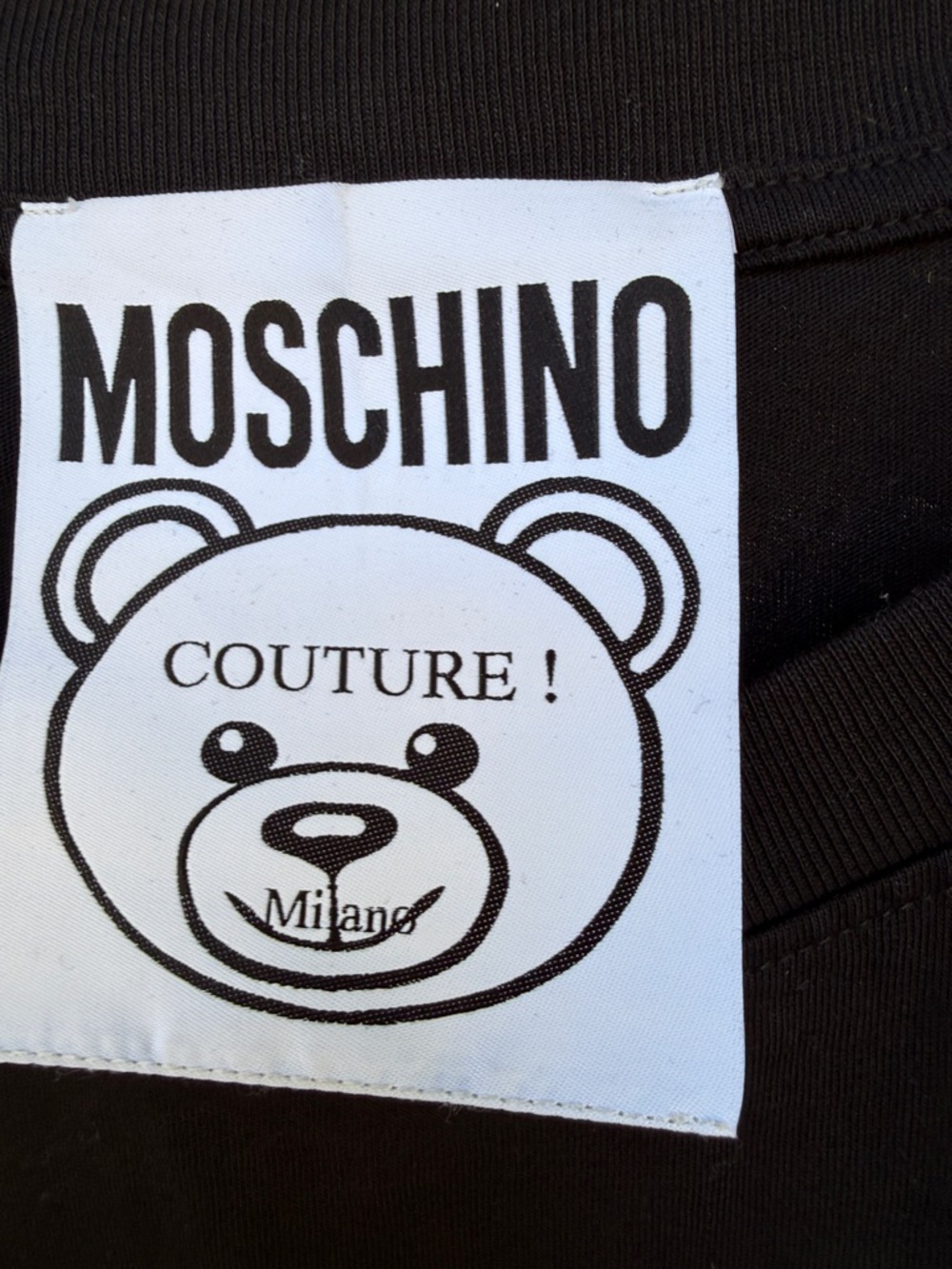 Woman’s Moschino Couture Milano Black Tee with White Logo Bear- Size Small - Picture 2 of 11
